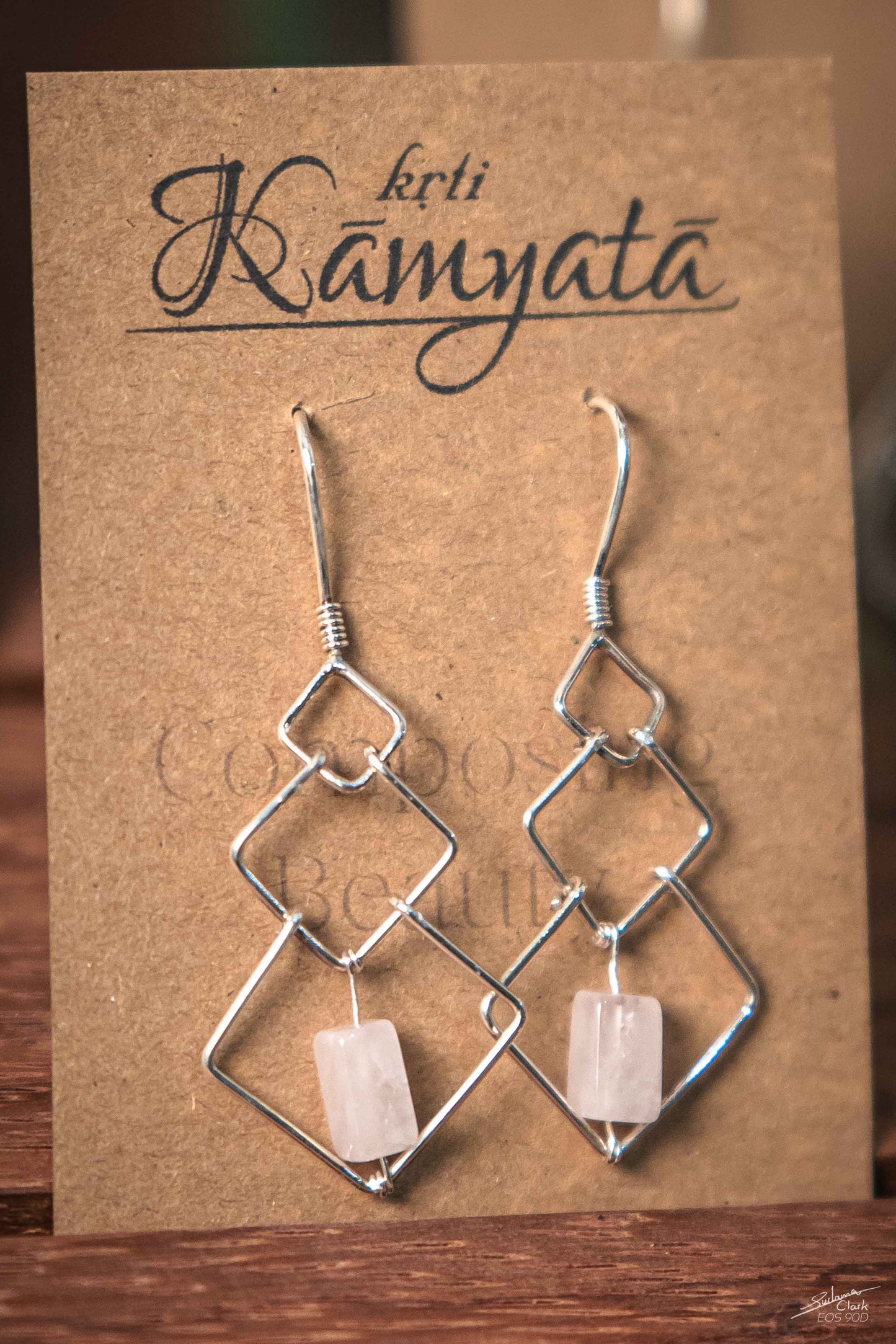 Earrings Square Rose Quartz